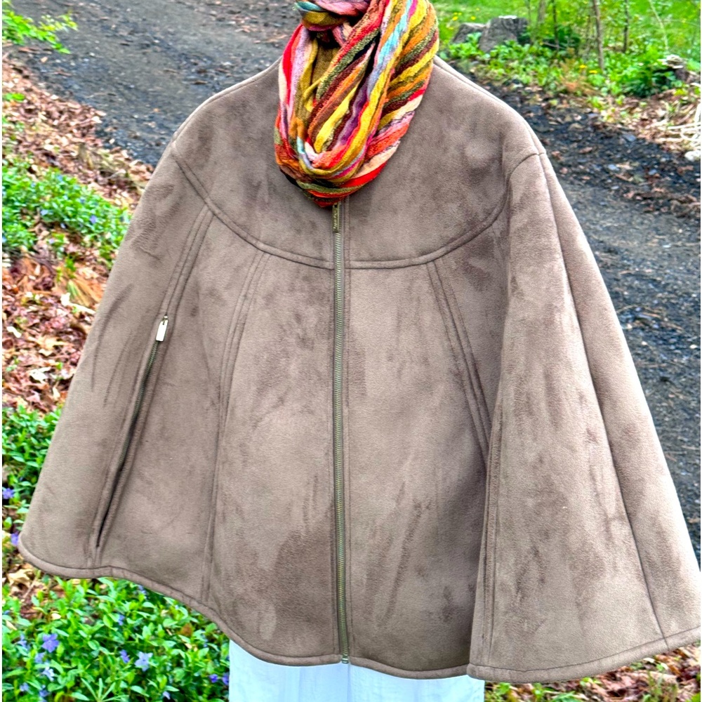 Calvin Klein faux shearling suede cape